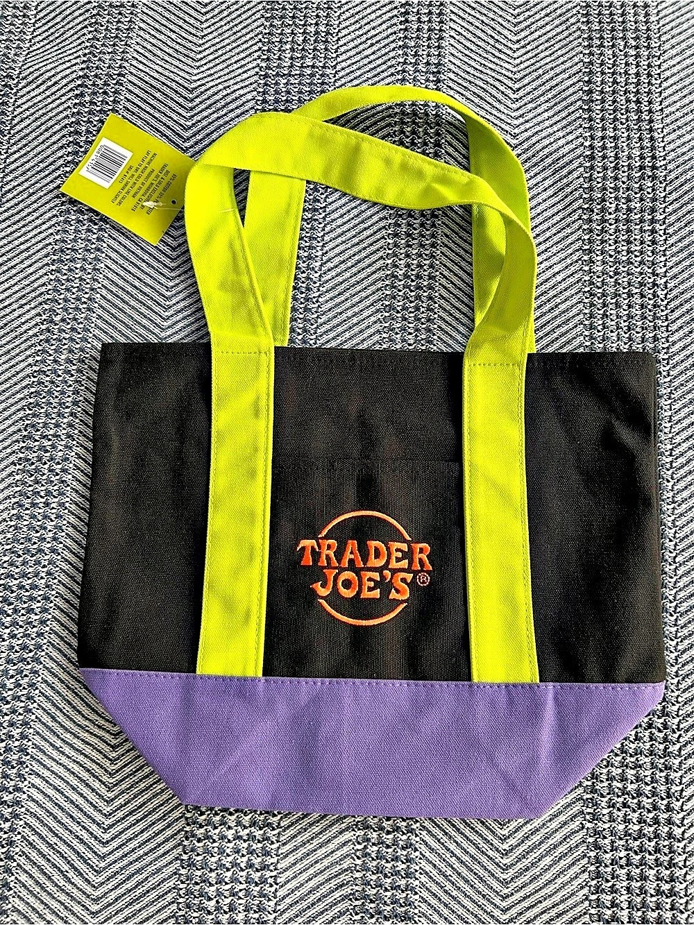 Trader Joe's Trick-or-Treat Mini Canvas Tote Bag Black & Purple